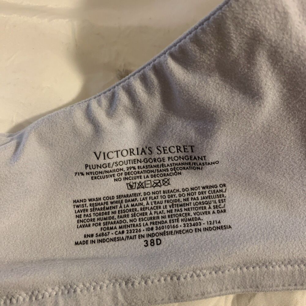 Victorias Secret VS Padded Plunge Bra 38D Lilac Lt. Blue Lace Underwire - Picture 4 of 6